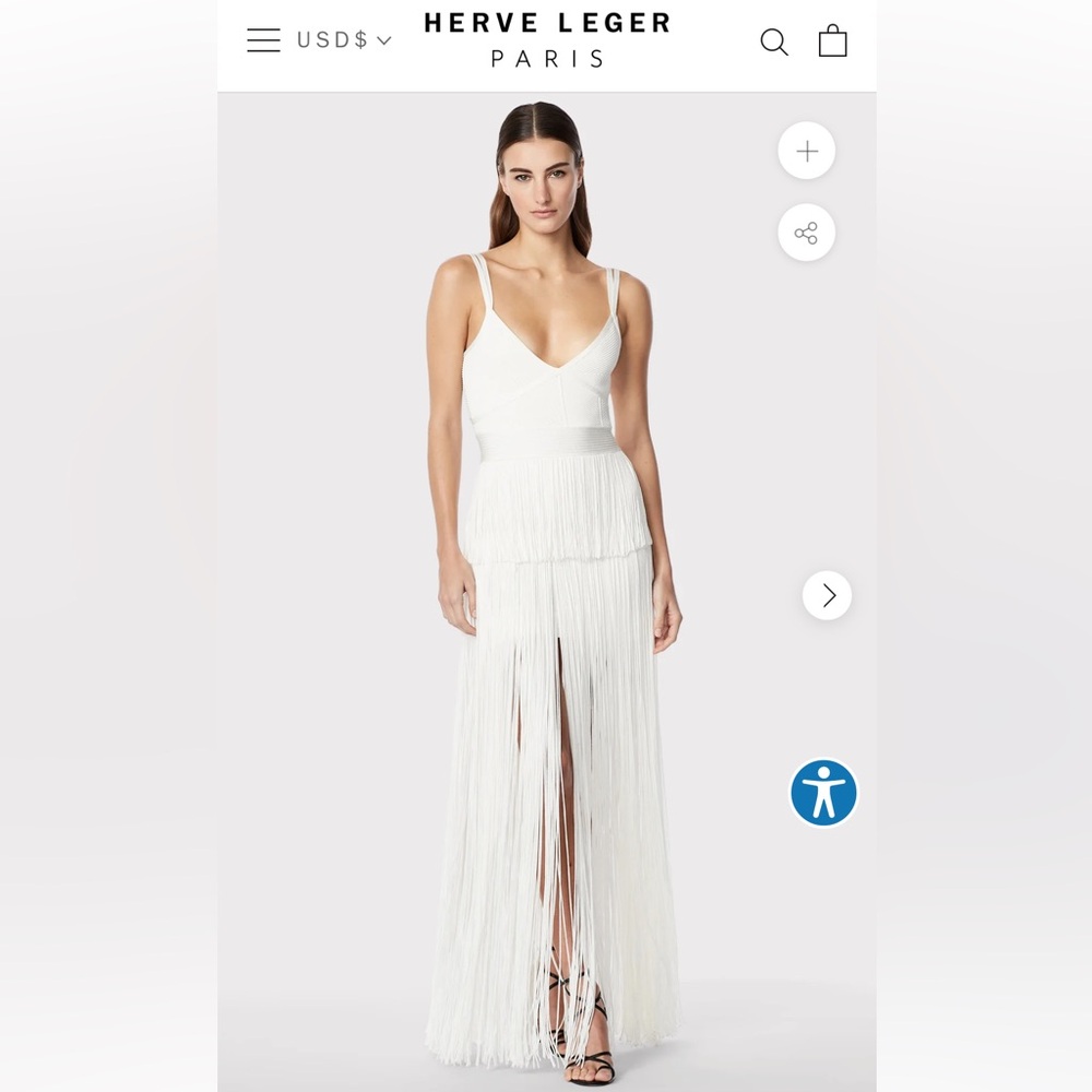 Herve Leger Strappy White Fringe Dress